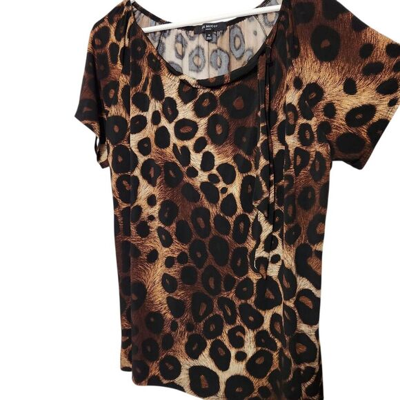 Liz Mccoy Blouse Size 1X Animal Print Tie Front Short Sleeves Stretch - Picture 2 of 11